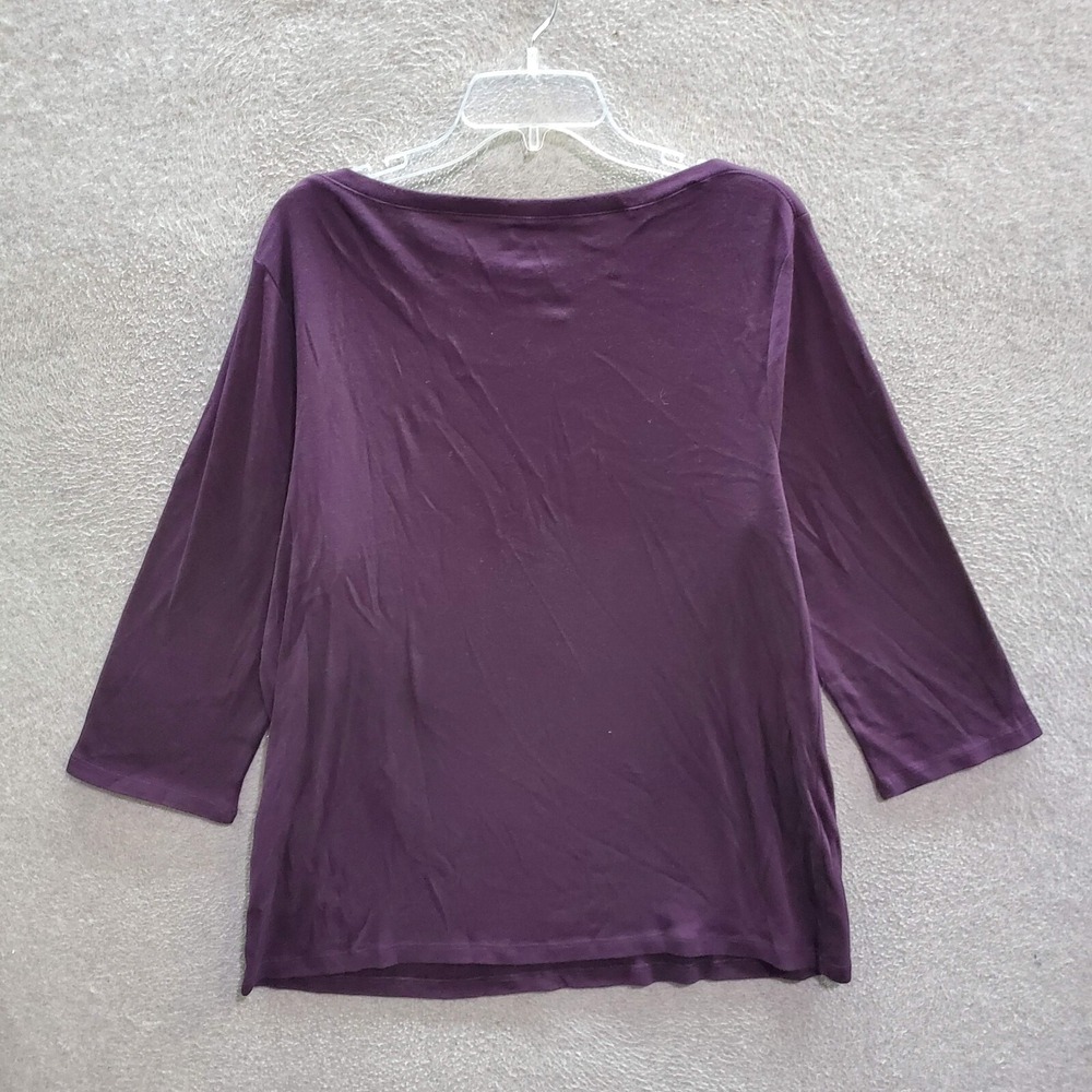 Croft & Barrow Women Top 2XL Purple Floral T-Shirt Boat Neck 3/4 Sleeve Sequin - Picture 4 of 6